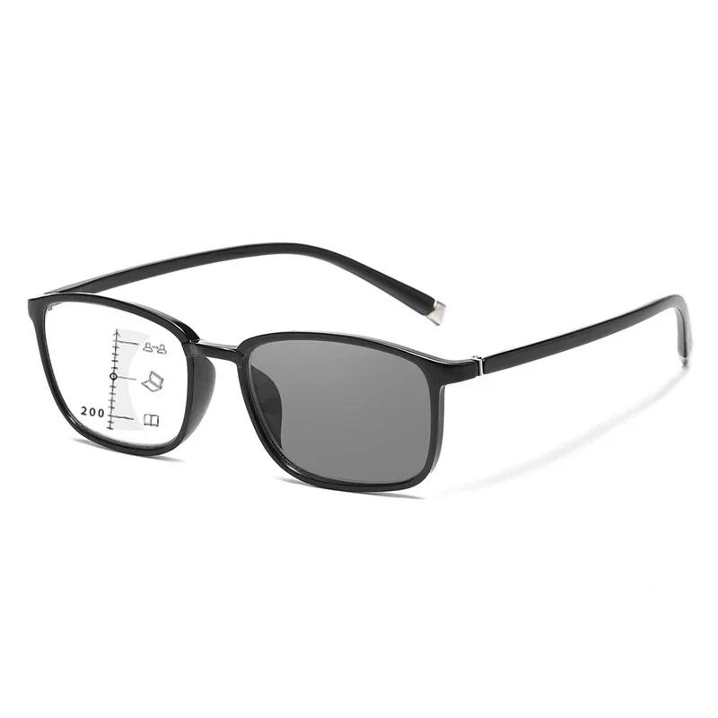 Vintage Color Changing Progressive Multifocal Presbyopia Glasses Luxury Ladies Square Finished Photochromic Reading Sunglasses