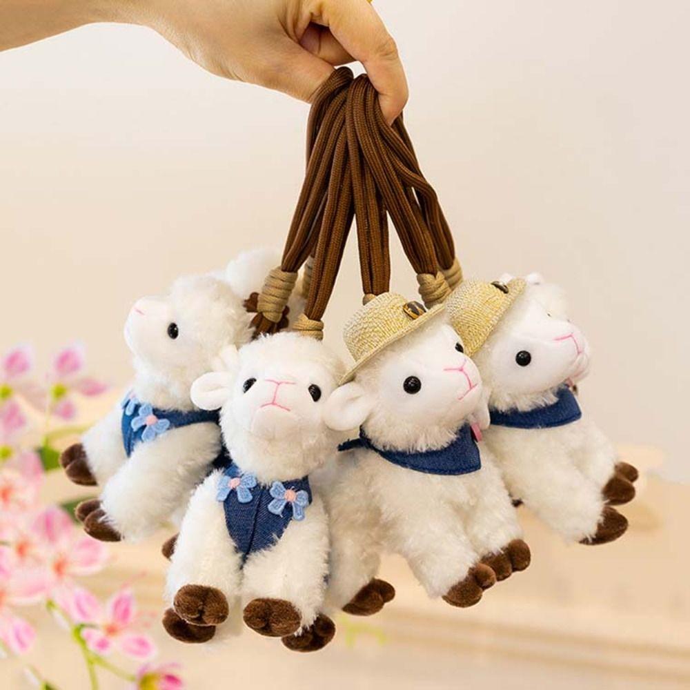Kawaii Xinjiang Baby Lamb Doll PP Cotton Sheep Plush Keychain Standing Lamb Pendant Car Pendant