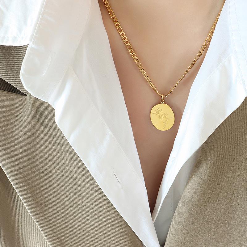 French Style Lotus Leaf Choker Necklace, 18K Gold Plated Titanium Steel, P1043