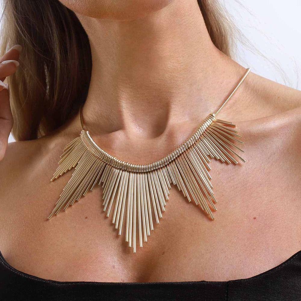 Multi Layer Geometric Necklace Charm Metal Chain Choker Punk Style Metal Line Necklace  Women
