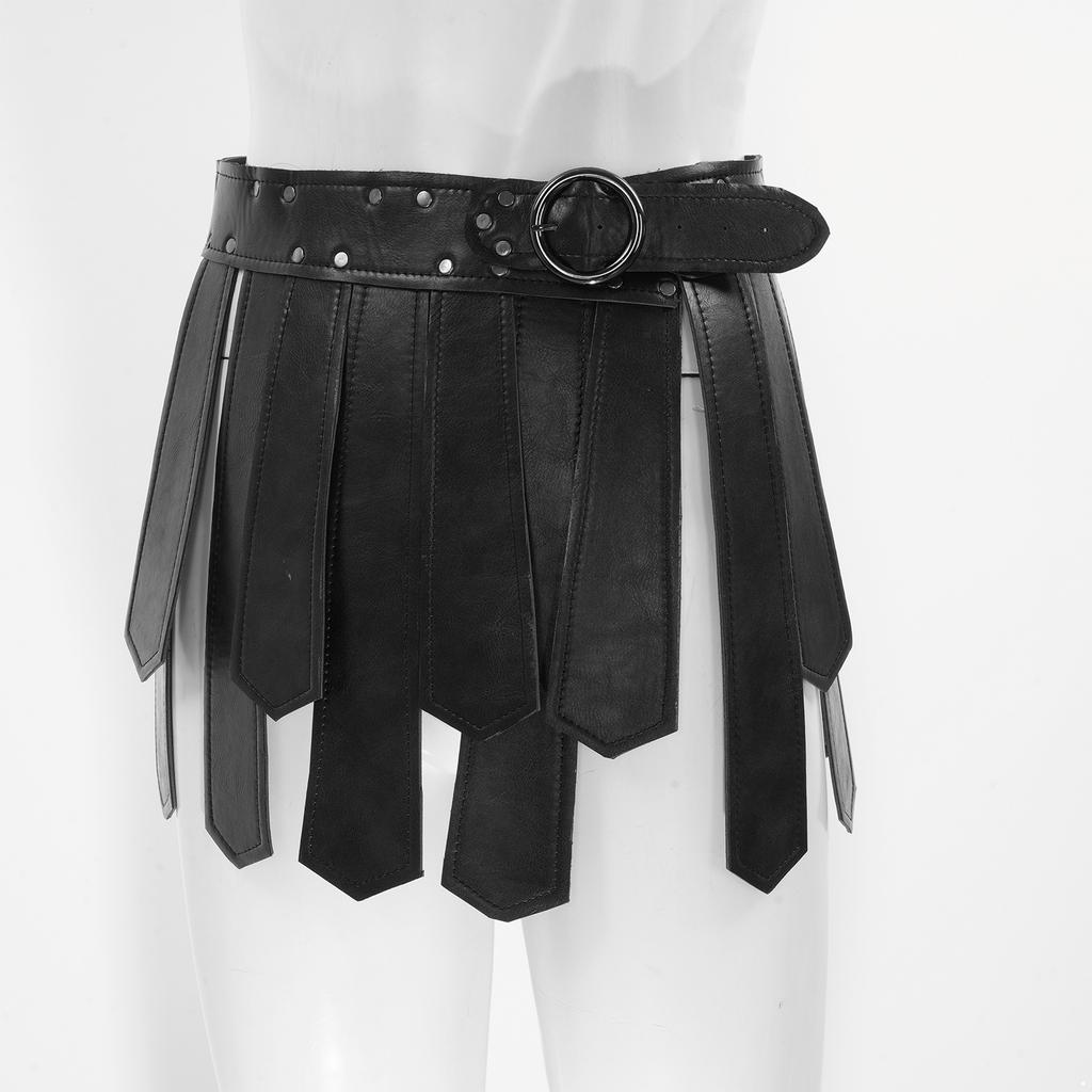 Women Fashion Punk Belt with Adjustable Rivets Fringe Irregular Tassel Skirt Waistband for Halloween Clubwear Rave Party