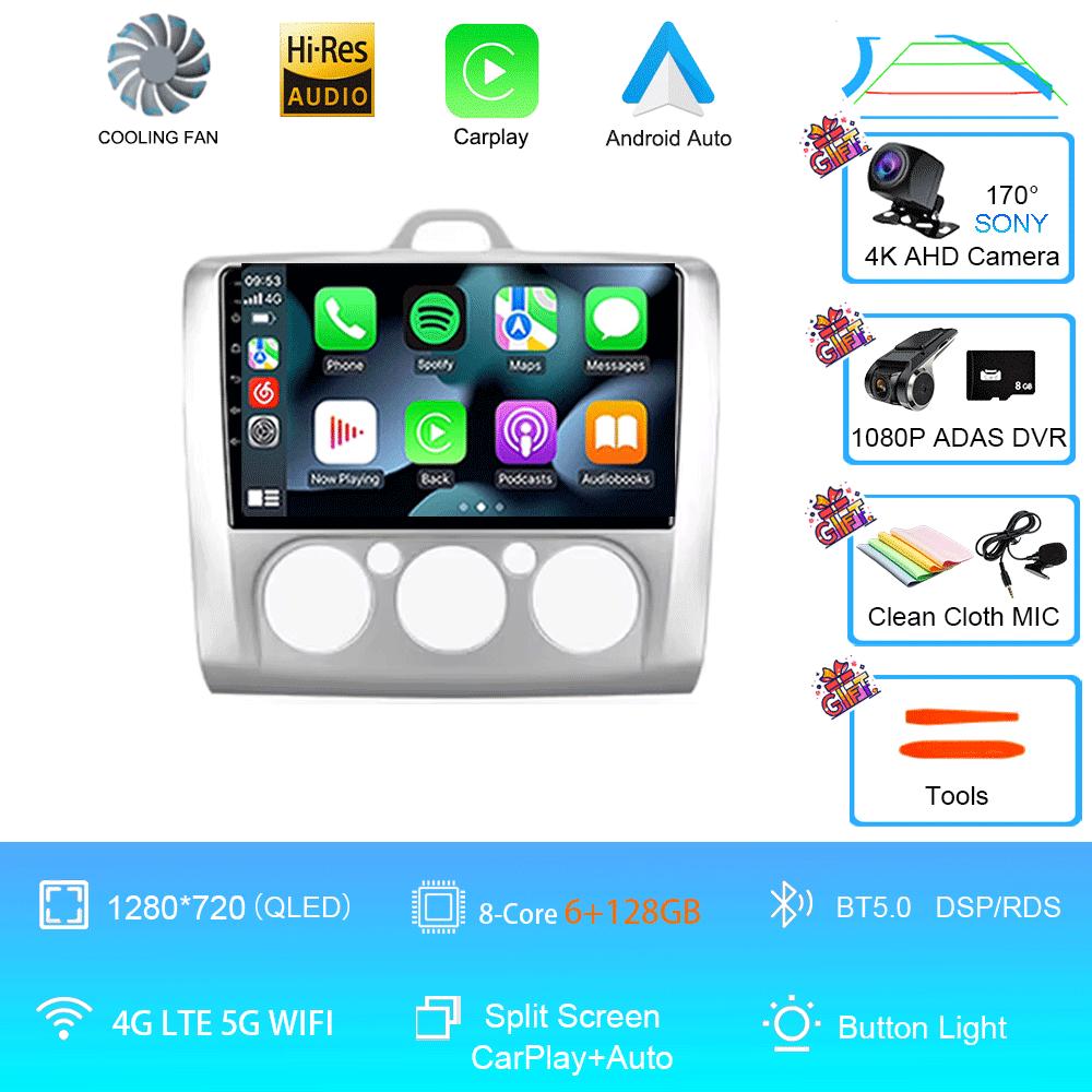 Car Radio Android 14 Auto Carplay WiFi For Ford Focus 2 3 Mk2 Mk3 2004 2005-2011 4G Multimedia GPS Navigation 2 Din Autoradio BT