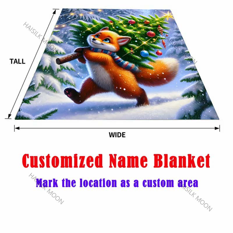 Festive fox with Christmas tree pattern Blanket Flannel Material Soft Warm for All Seasons,For Home Outdoor Camping Picnics RV