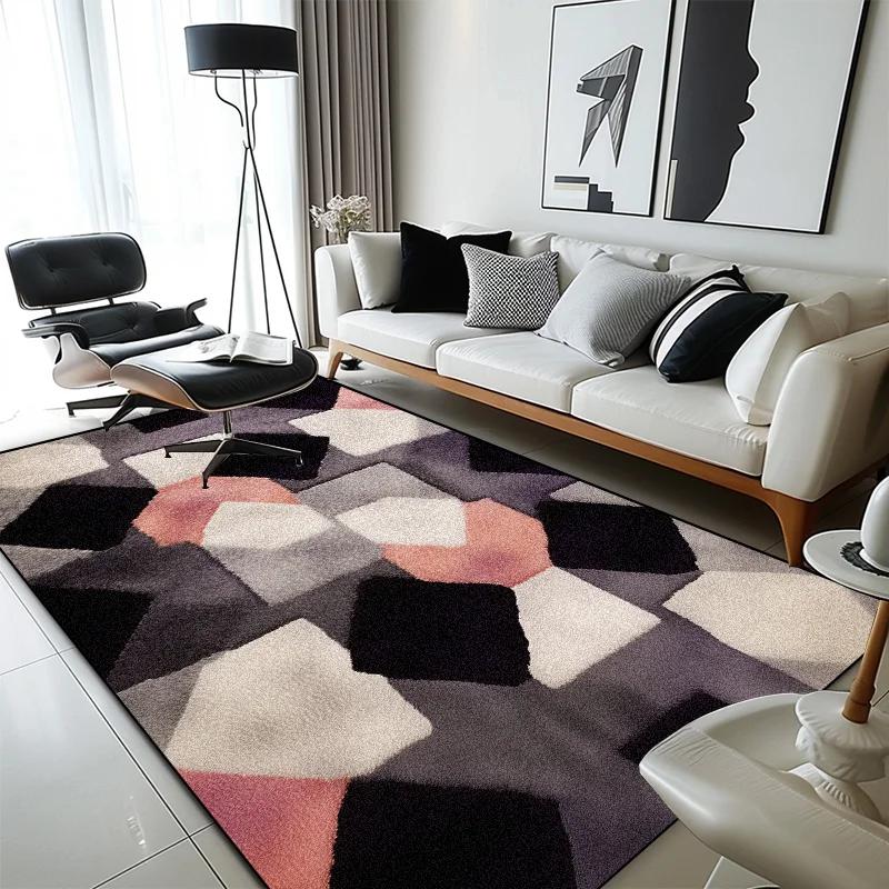 Moderní geometrický kostkovaný koberec pro obývací pokoj, domácí dekorace, měkké koberce s velkou plochou, ložnice, protiskluzové, pratelné podložky k posteli