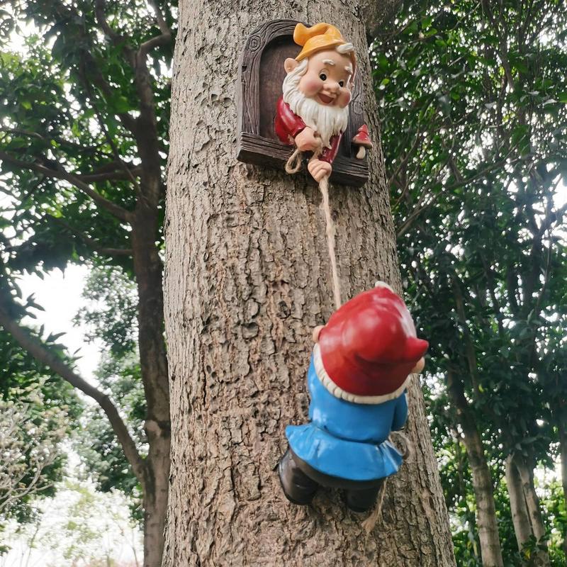 Garden Climbing Gnomes Tree Decor Cute Gnome Garden Statue Art Resin Dwarf Sculpture for Yard Outdoor Decoration Ornaments
