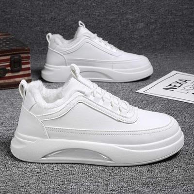 High-top Men's Shoes Winter Non-slip and Versatile Youth Leisure Sports Flat Shoes Velvet Thickened Warm Little White Cotton Shoes