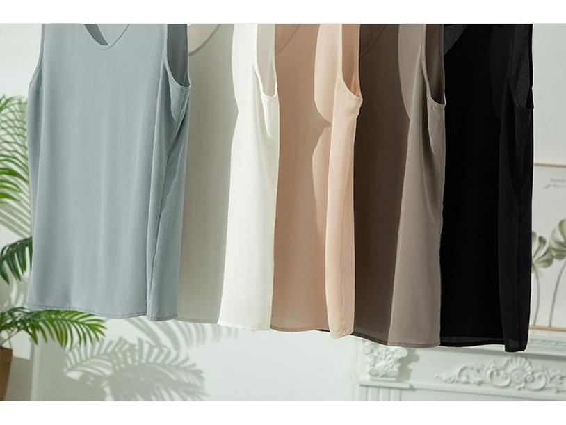 Summer Sand-Washed Double Crepe Silk V-Neck Vest - Women's Solid Casual Wear
