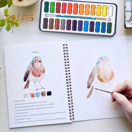 Watercolor Workbook 24 Colors Watercolor Painting Set with Brushes Spiral-Bound Water Coloring Book Art Craft Gifts for Beginners