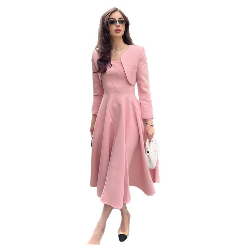Europe, America, Amazon cross-border women's clothing new solid color sleeveless tube top dress long sleeve pocket jacket set