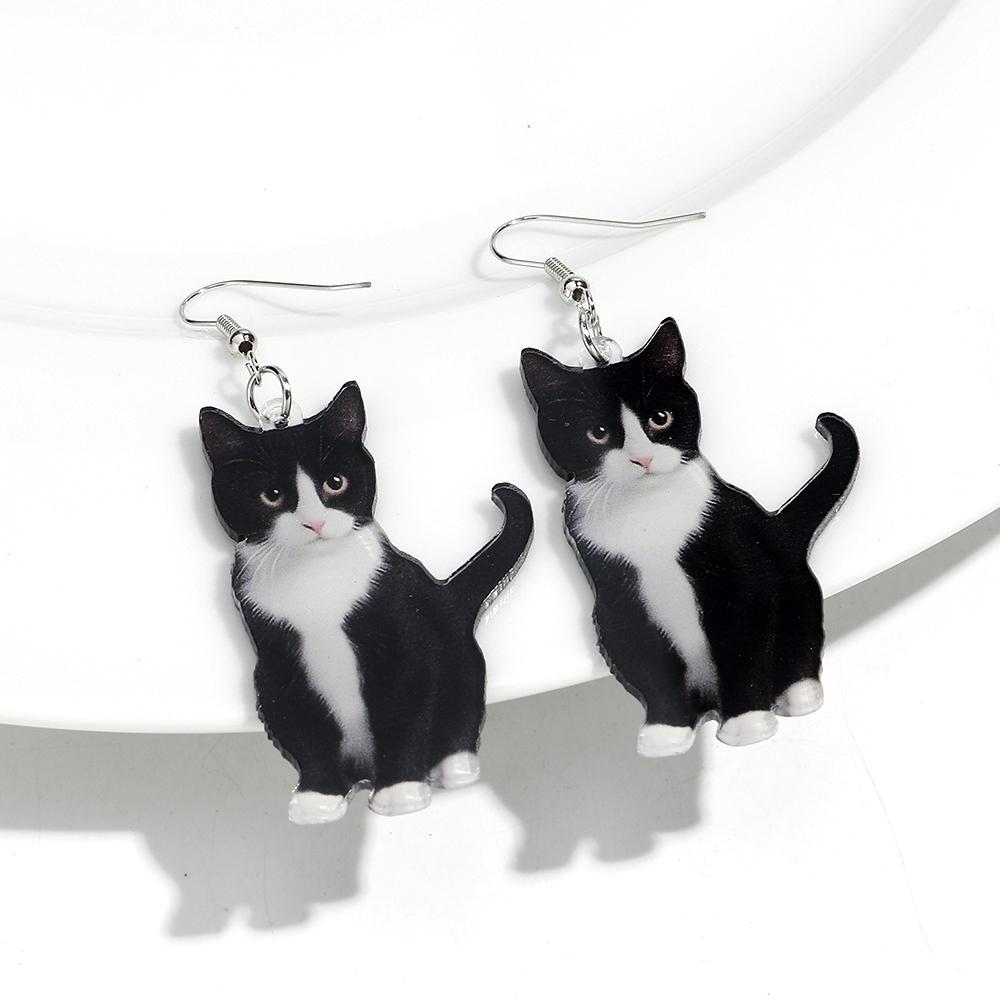 Cute 2D Flat Cat Acrylic Print Earrings for Women Funny Creative Pet Kitten Animals Drop Earring Lovely Jewelry Birthday Gifts