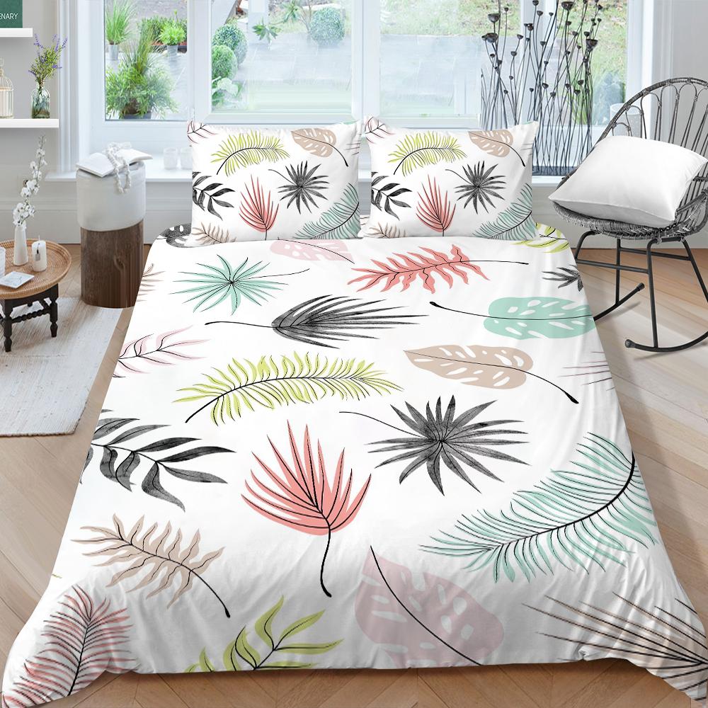 Familiesengetøy Enkelt Dobbeltseng Full Størrelse Plantetrykkserie Sengetøy Bladmønster Putetrekk og Dynetrekk Vaskbart Hjemmedekorasjon