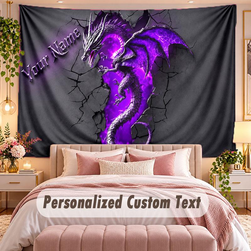 Dragon (1) Theme Wall Tapestry Customized With Name Text Personalized Hanging Tapestry For Bedroom Living Room Decor