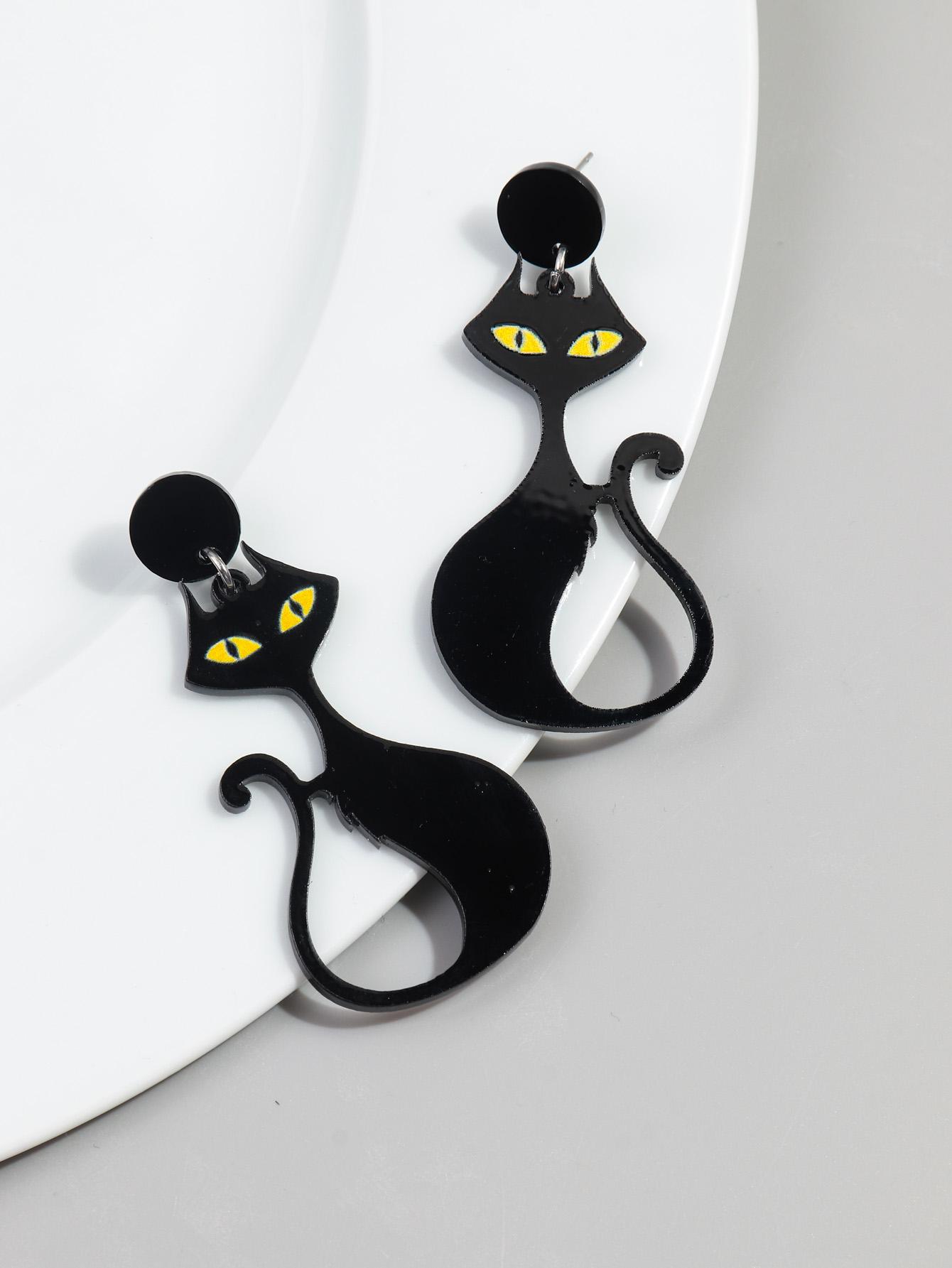 Gothic Black Cat Acrylic Halloween Earrings Pendant Cute Funny Cartoon Animal Drop Earring Punk Personalized Jewelry for Women