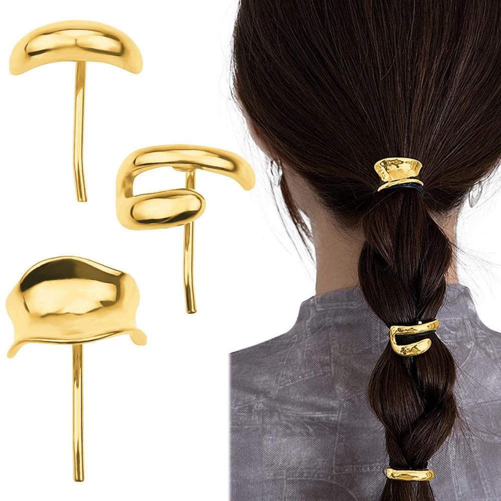 

3Pcs Metal Gold Hair Cuffs 1 Inch Ponytail Holder Hair Clips for Women