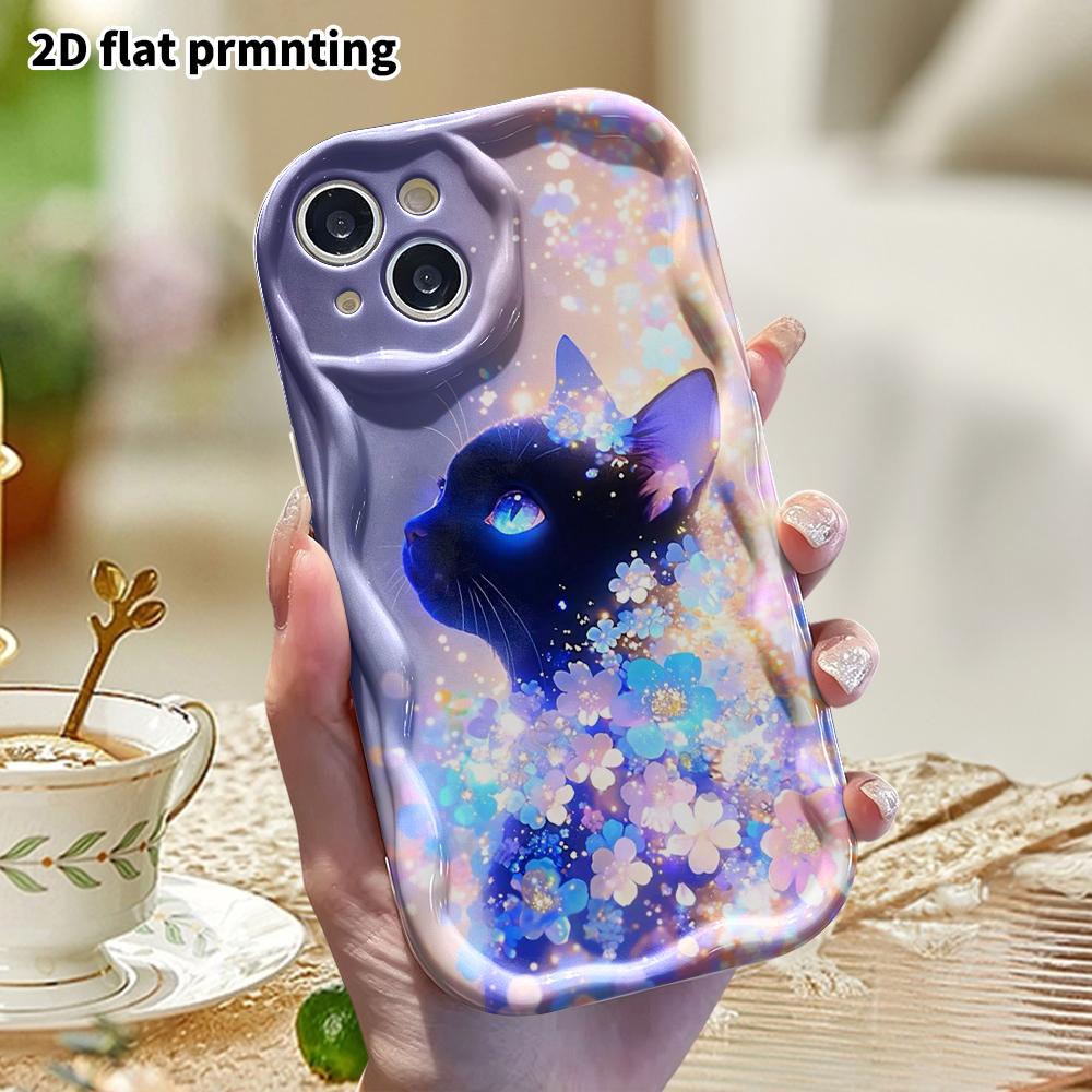 Phone Case: 2D Flat Design Suitable for iPhone 18 17 16 15 14 13 Pro Protective Case, Glowing Black Cat, Perfect Christmas and Halloween Holiday Gift