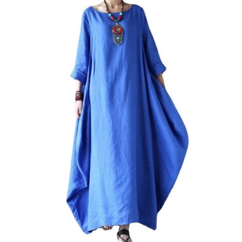 Loose Plus Size Women's Cotton and Linen Long Skirt Dress