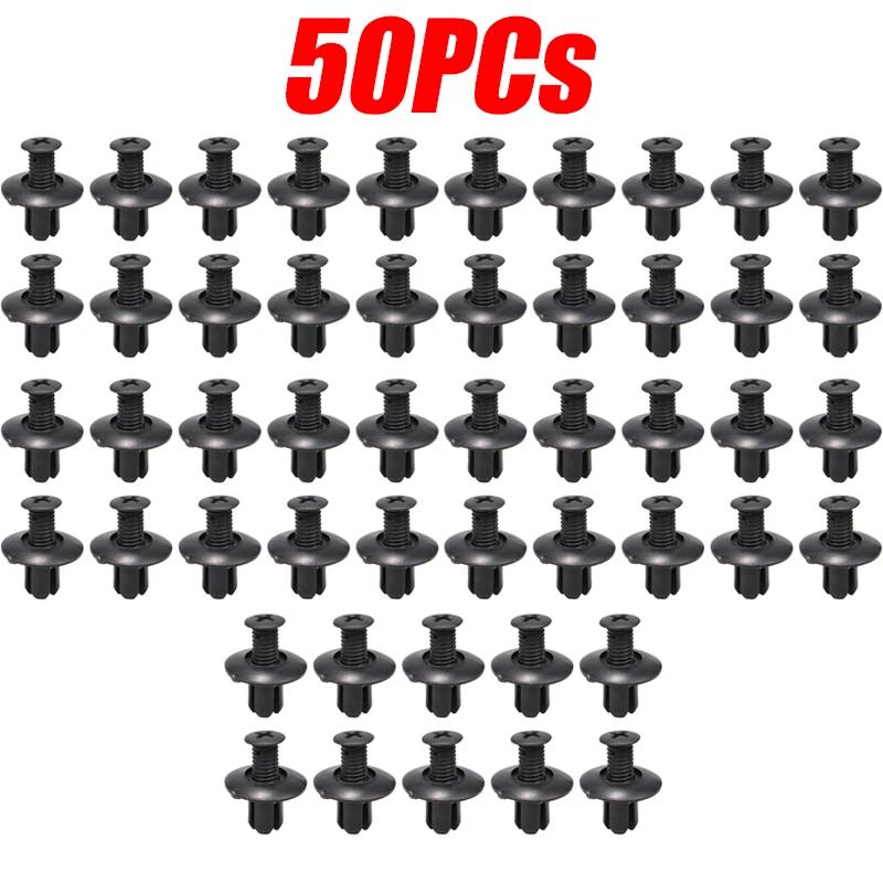 50pcs Universal Car Hole Plastic Rivets Fastener Push Clip Black Bumper Door Trim Panel Retainer Fastener Clip Car Accessories