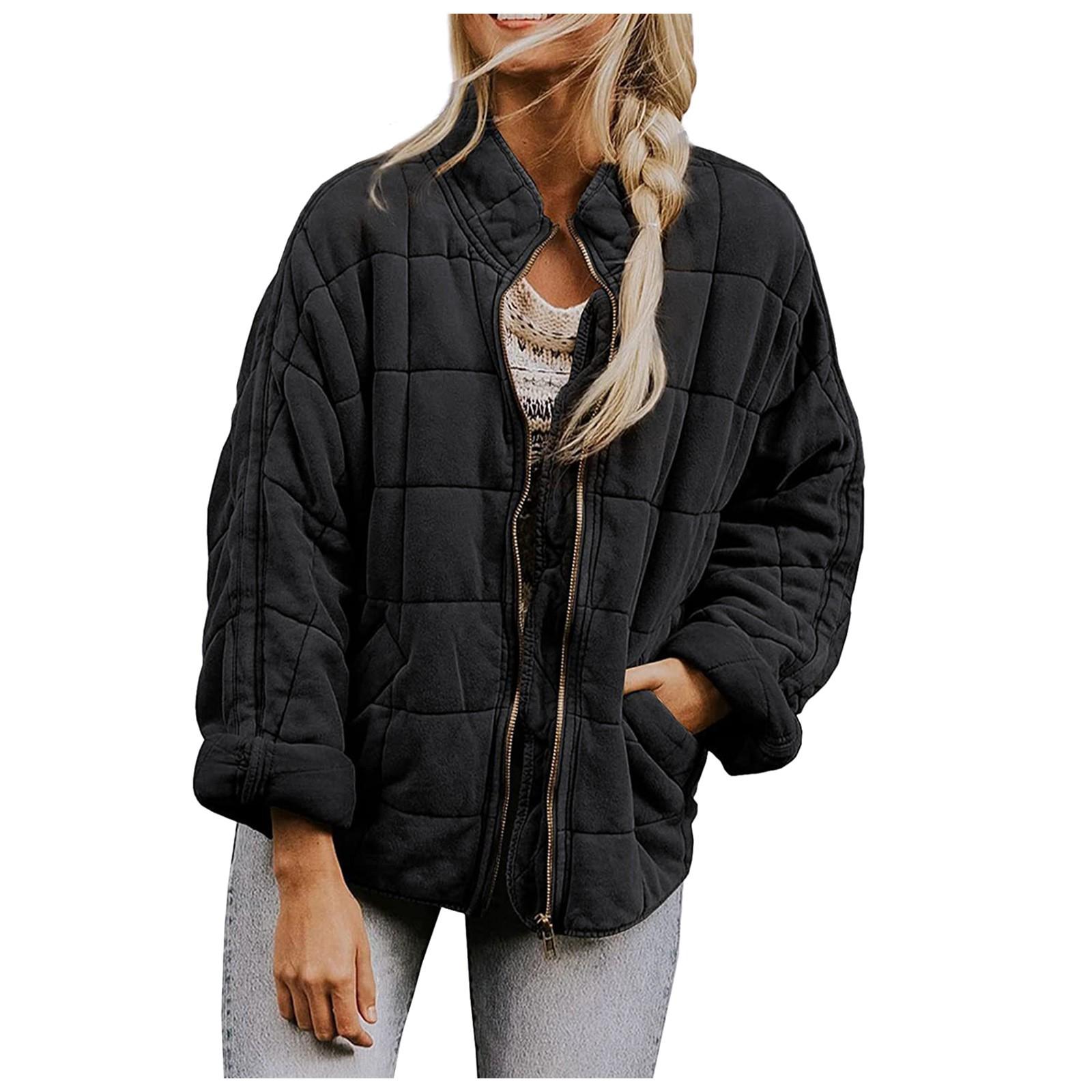 

Women s Fashion Color Stand Collar Cotton-Padded Jacket Loose Pocket Long Sleeve Coat XL
