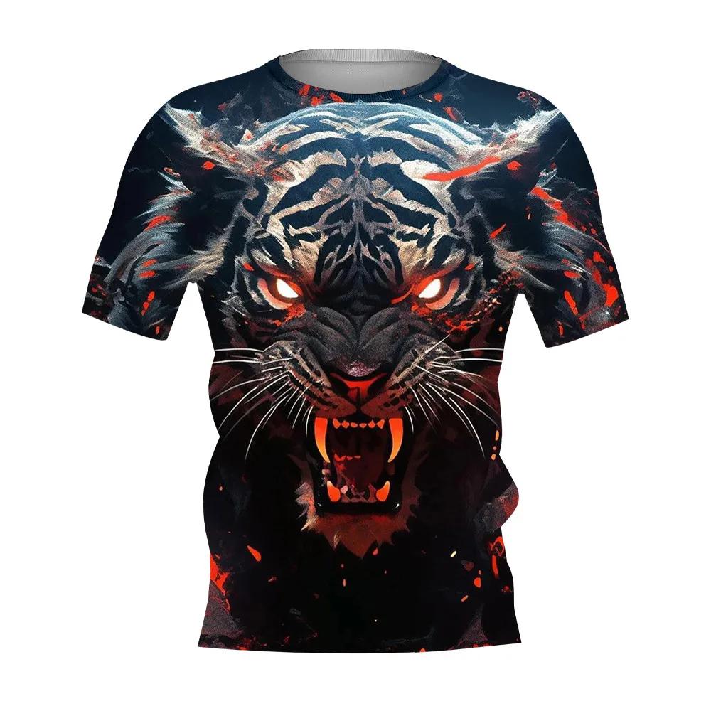 Summer New Men's T-shirt 3D Printed Tiger Fashion Domineering Short Sleeved Street Top Round Neck T-Shirts