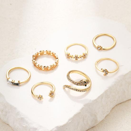 Yousheng 7Pcs/Set Star Moon Cross Twist Rhinestones Rings Set Women Opening Adjustable Knuckle Rings Exquisite Stacking Layering Ring Set