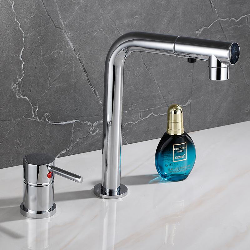 

Black/White Bathroom Basin Faucet Deck Mounted Split Body Bathroom Faucets Pull Out Bathroom Water Mixer Brass Washbasin Tap