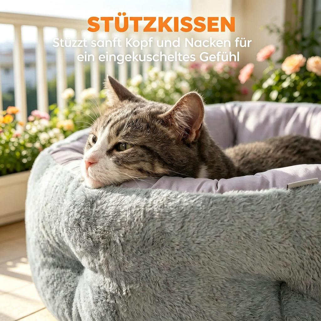 Reversible Bed for Cats, Bed for Indoor Cats and Small Dogs, Round Bed with Support Rim