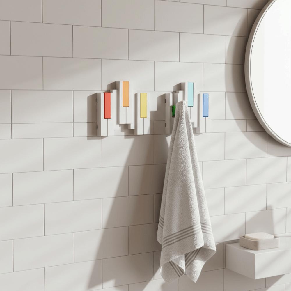 Piano Key Shaped Wall Mounted Coat Rack Colorful Space Saving Art Clothes Hook No-drill Foldable Wall Hook Bedroom Wall