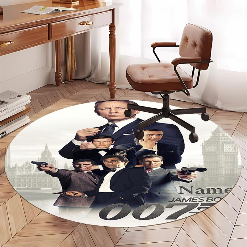 Custom Name 007 James Bond Printed Round Rug Carpet Chair Rug Area Rug Entryway Doormats,for Office Chair Living Room Bedroom Kitchen Room.