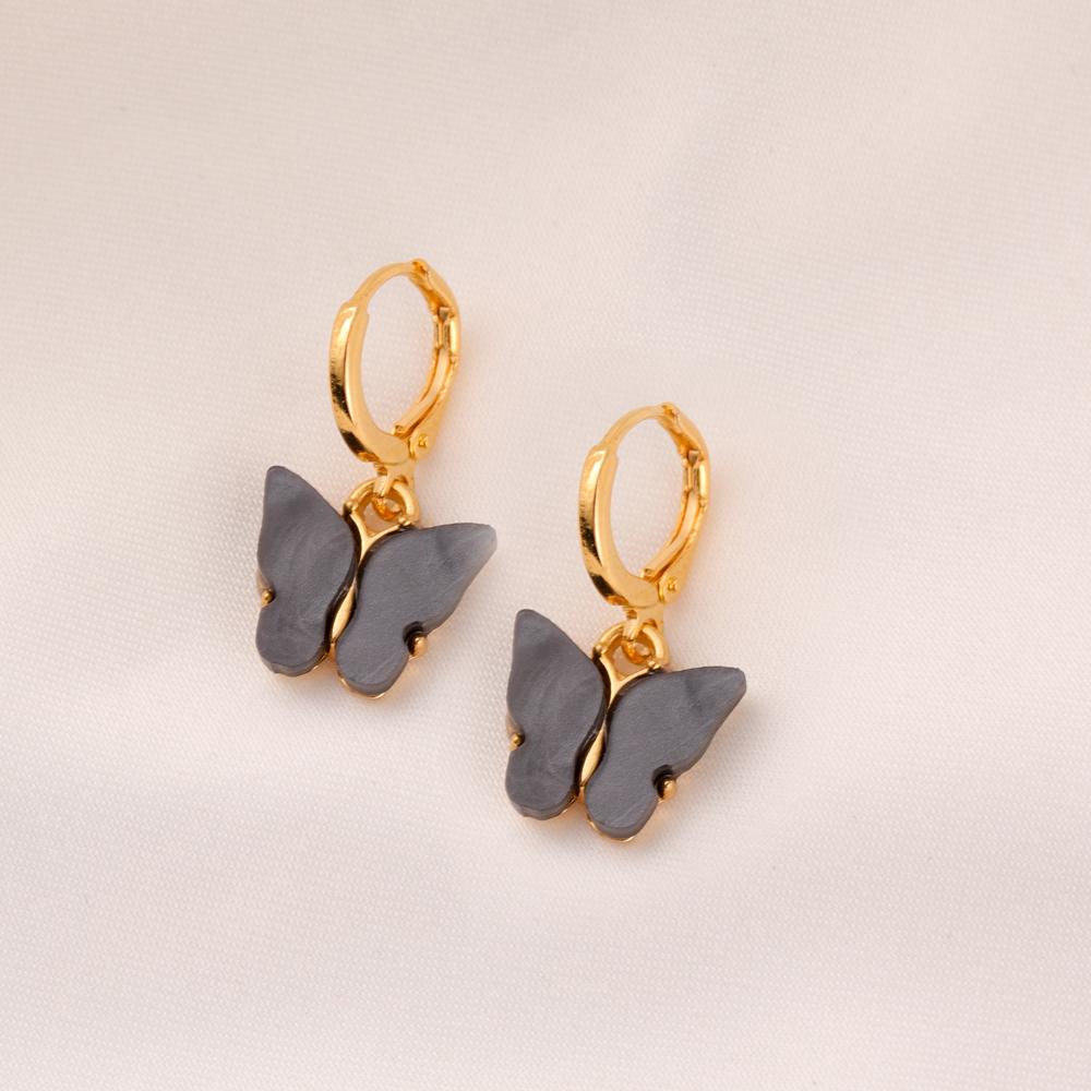 A Pair 2.5×1.3cm Alloy Ear Clip Earrings Acrylic Butterfly Shape Fashion Ear Hooks Diy Women Gift Jewelry Accessories