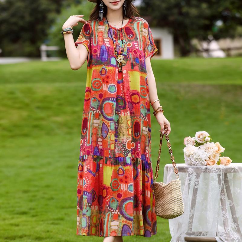 Women's Plus Size Floral Print Short Sleeve Maxi Dress, Loose Casual Summer Sundress (XL-5XL)
