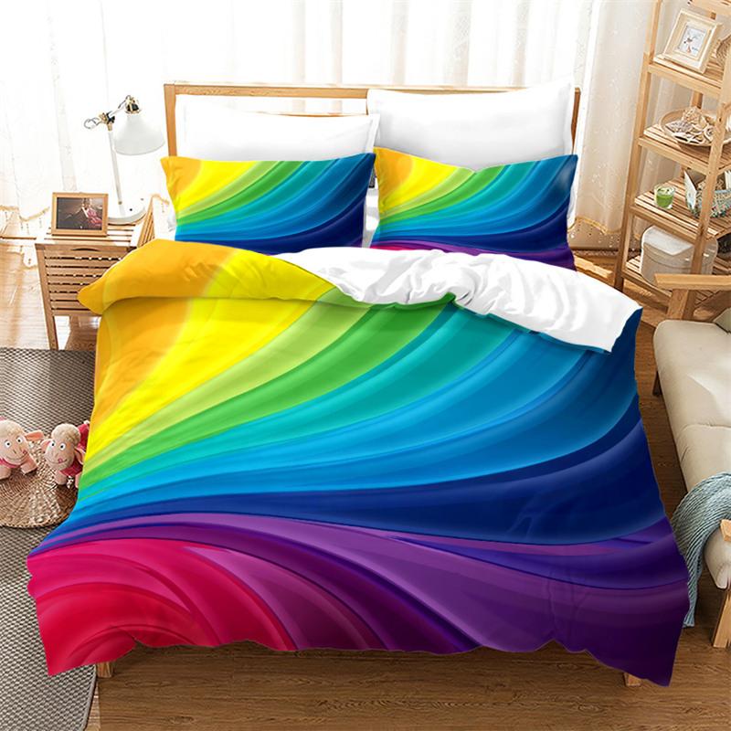 Superior Colorful Rainbow Duvet Cover Print Bedding Set King Size For Kid Teen Girls Microfiber Boho Comforter Cover Pillowcases