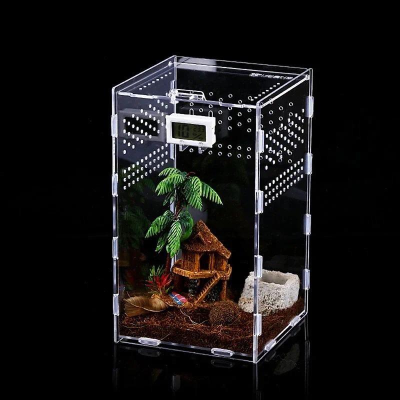 Transparent Acrylic Reptile Breeding Box 5 Size Structure Plate Insect Breathable Terrarium for Garden Cultivate Insect Breeding
