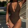Women’s Sexy Deep V Monokini Bathing Suit Halter Backless Bikini Swimwear One-Piece Solid Color Swimsuit