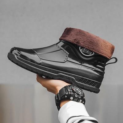 Stivali da Pioggia Corti Impermeabili da Uomo con Fodera in Cotone - Scarpe Invernali Antiscivolo per Guadi