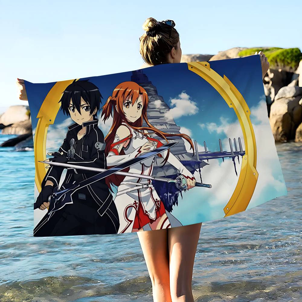 Japan Anime Sword Art Online Beach Towel Colorful Bath Towels for Girl Microfiber Quick Dry Sand Free Beach Yoga Spa Gym Pool