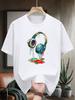 Bull Selection Men's 230g Heavyweight Cotton T-Shirt - White Music Lover's Tee with Headphone & Soundwave Graphic Print