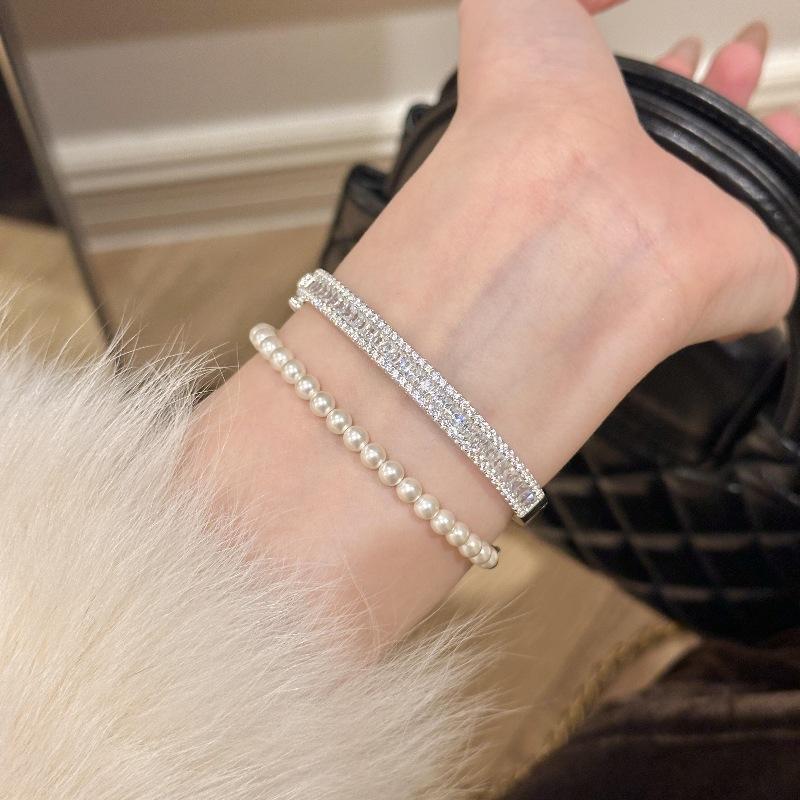 Light Luxury High-End Silver Full Diamond Square Diamond Bracelet Luxury Inlaid Diamond Exquisite Heavy Industry Luxury Temperament Bracelet