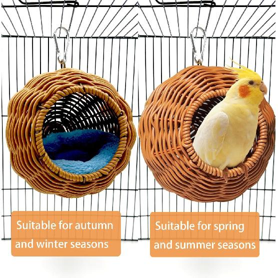 Rattan Bird Nest For Cage,Hanging Parrot Breeding Nesting House Washable Soft Lay Warm Sleep Hut Bird Cage Accessories For Cockatiels Budgerigars