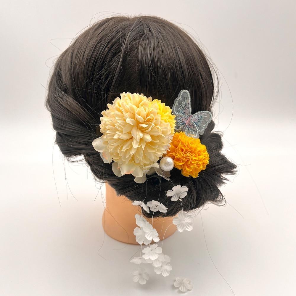 

Японская заколка для волос Гортензия Цветок Жемчужные кисточки Палочка для волос Зажим для волос-бабочка Фестиваль Юката Yellow Butterfly