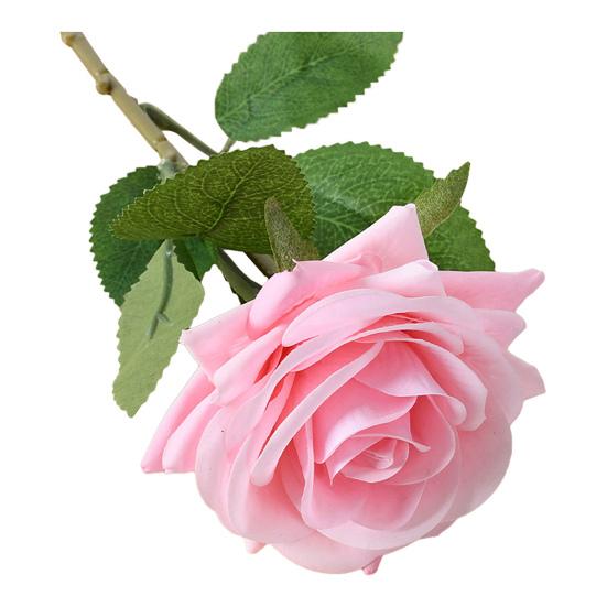 Artificial Rose with Green Leaves Realistic Fake Flower Stem Home Office Wedding Party