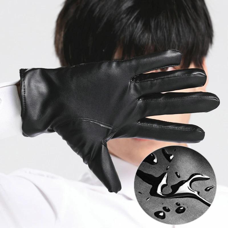 1pair Men's PU Leather Winter Autumn Driving Keep Warm Gloves Fleece Tactical Gloves Black Outdoor Sports Waterproof Mitten