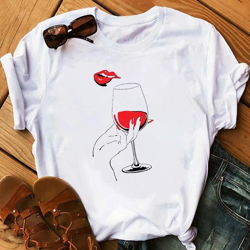 New Red Wine Glass Girls Printed Tshirt Summer Short Sleeve Unisex and Women Short Sleeve Tshirt Oversized T Shirt  Harajuku Tops