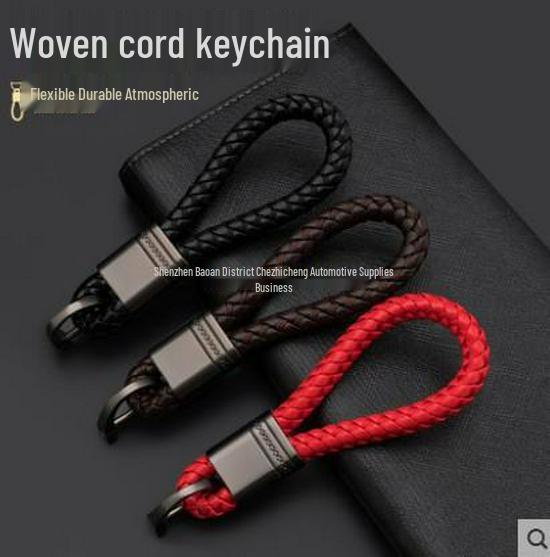 Textured Leather Rope and Gunmetal Keychain with Horseshoe Buckle