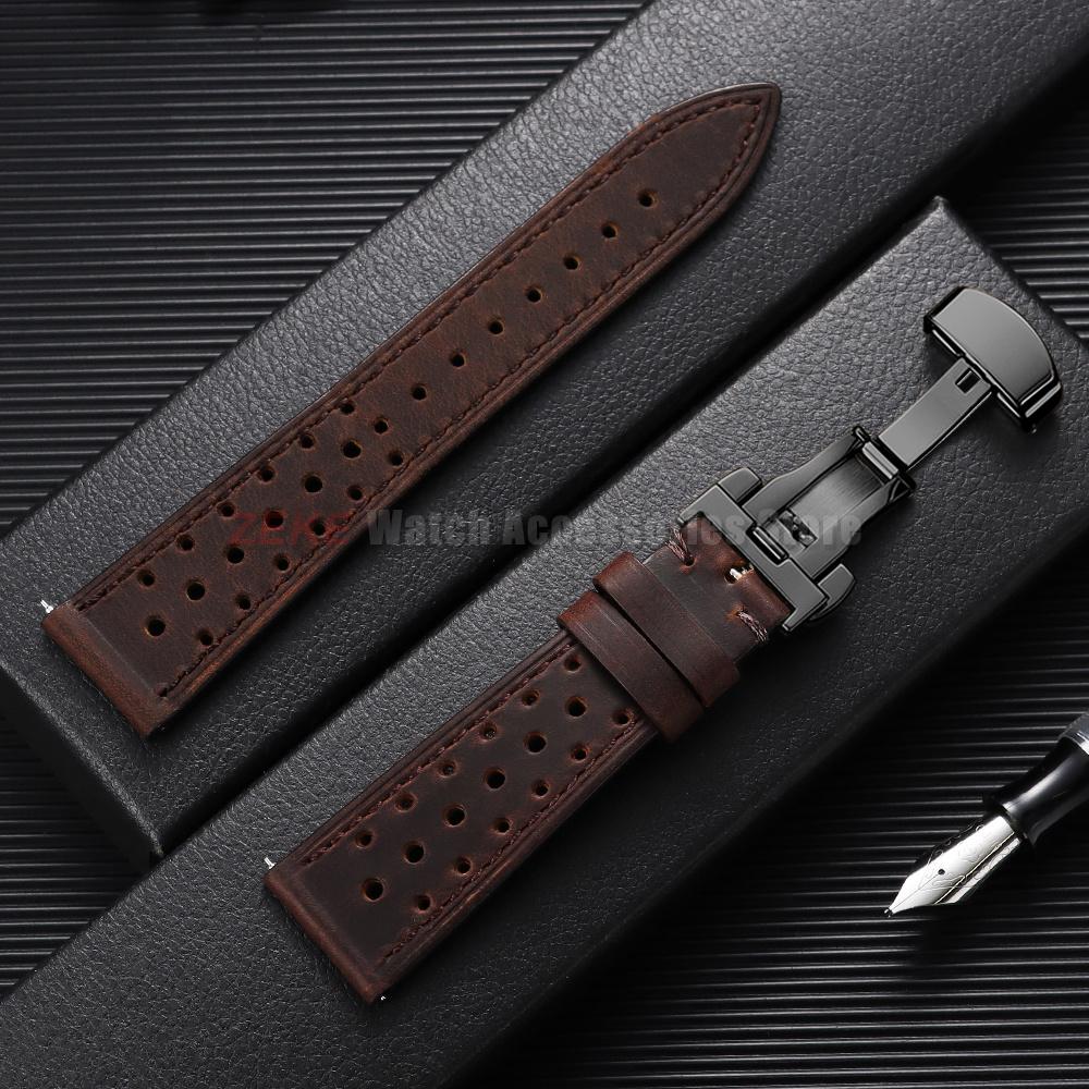 Quick Release Vintage Leather Watch Strap Stitching Cowhide Band for Omega 18/19/20/21/22/24mm Deployment Clasp Wrist Bracelet