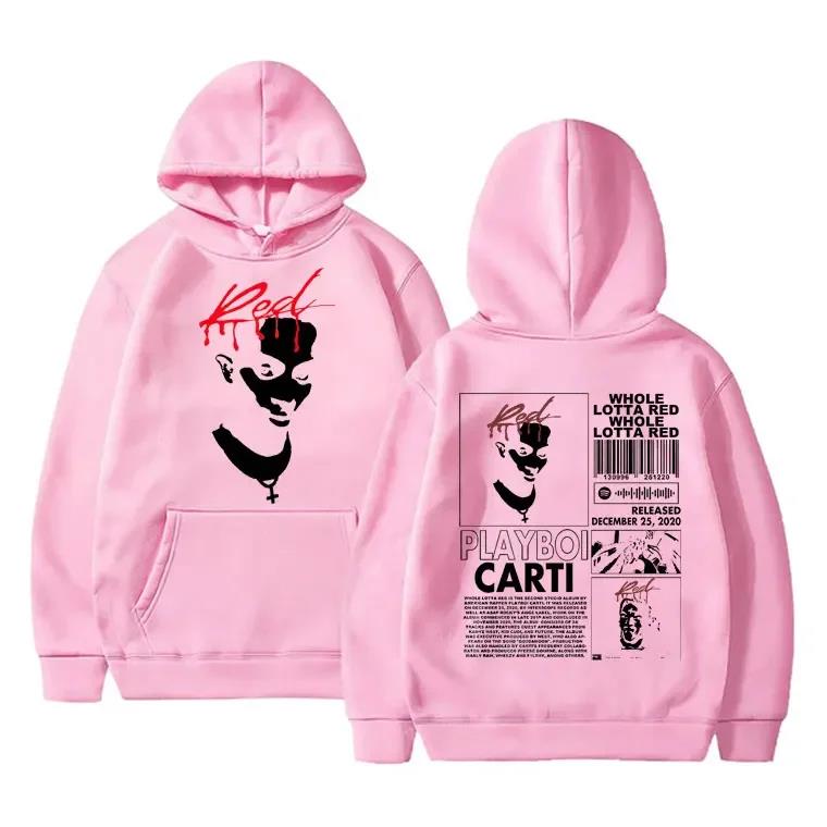 Playboi Carti Hoodie Red Album Graphic Sweatshirt Mens Womens Hip Hop Vintage Oversized Hoodies Streetwear