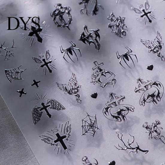 Spider Nail Art Halloween 3D Embossed Stickers, Skeleton Hand Pumpkin Bat Decals, Gothic Manicure Decoration Decals for Holiday Party