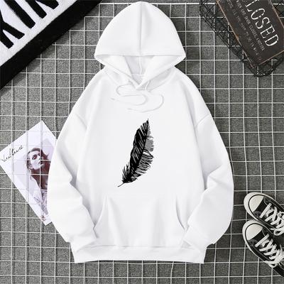 Leaf Print Ladies Hoodie Sweatshirt for Couples with Full-sleeved Street Style Fashion All-match Ladies Hooded Top