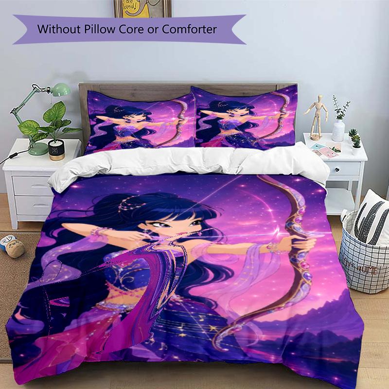 3pcs Duvet Cover Set (1*Duvet Cover + 2*Pillowcase, Without Core), Winx Club Print Bedding Set, Bedroom Decor, All‑Season, Gift