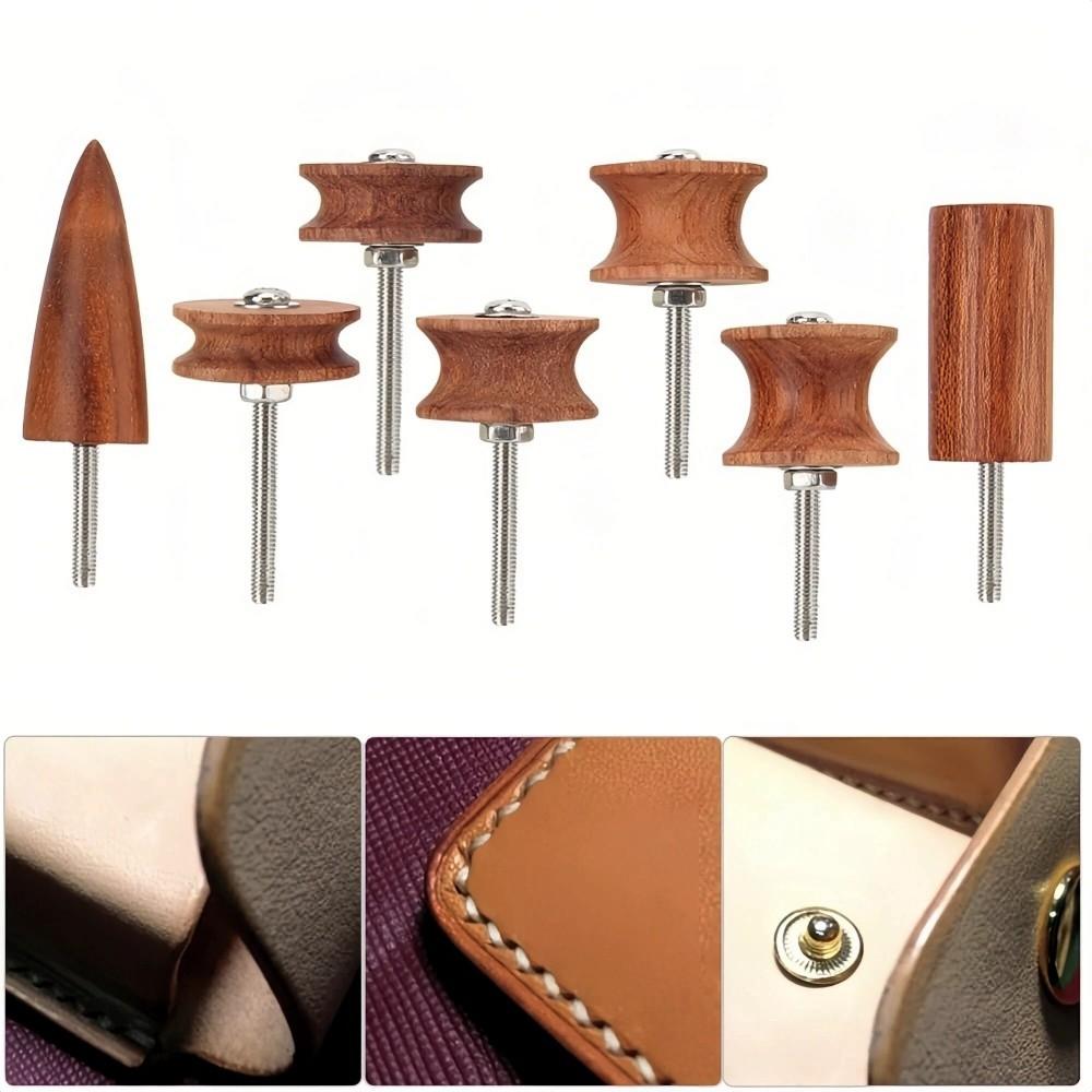 7 PCS Wood Leather Burnisher Kit with Electric Polished Head Pointed Tip Leather Slicker Tool Set 3mm Hardened Steel Shaft