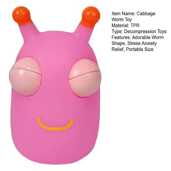 Popping Eye Cabbage Worm Toy Anxiety Stress Relief Colorful Caterpillar Squeeze Pinch Sensory Toy Kids